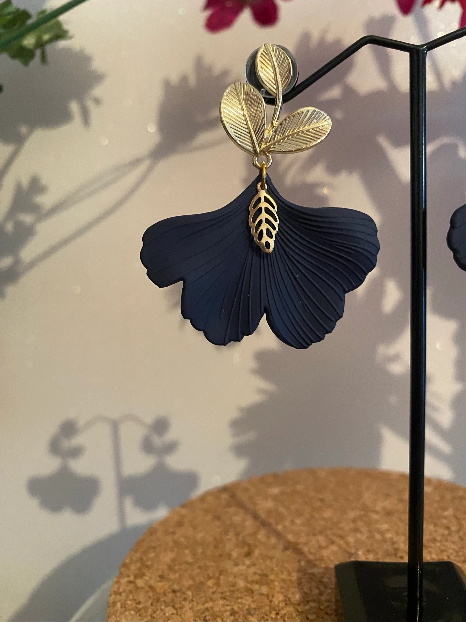 Matte Black Ginkgo Leaf Earrings – photo 2